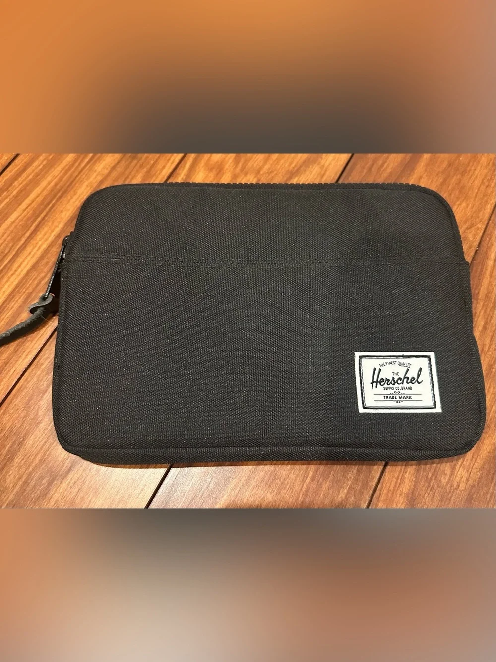 Herschel Black Zip Pouch with Red-White Stripe Lining